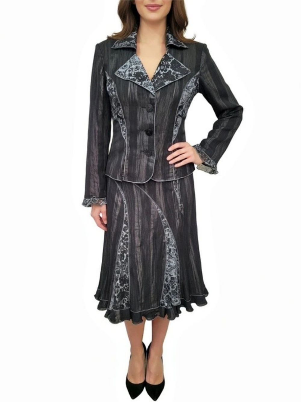 Mellow Vintage Y2K Black & Gray Whimsgoth Blazer & Skirt Suit Set Size S